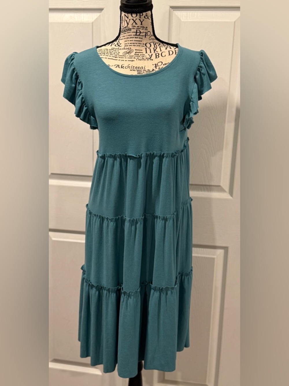 Zenana Outfitters Teal Tiered Ruffle Sleeve Midi Dress